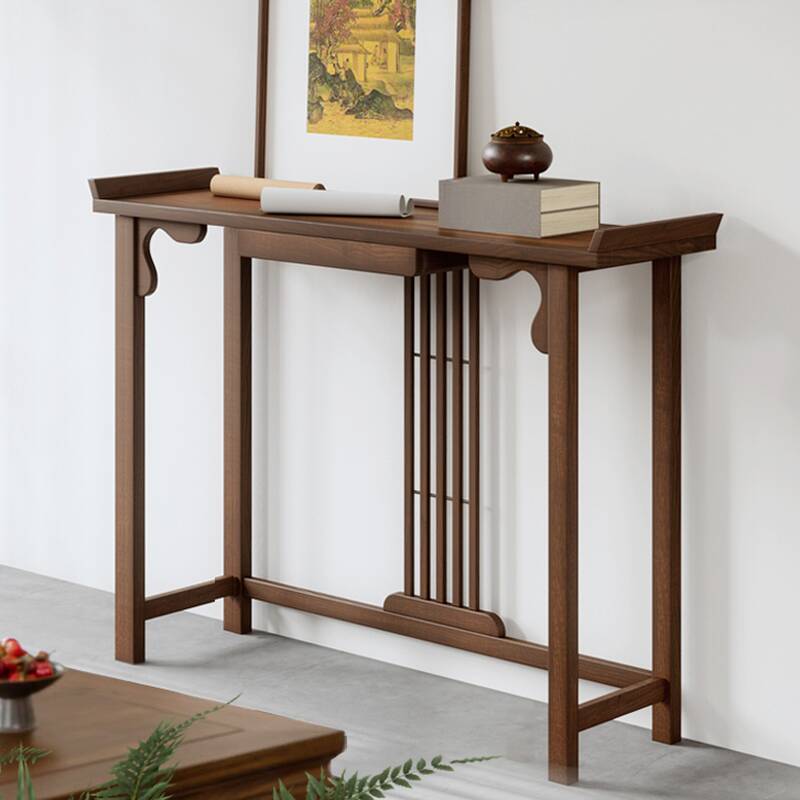 Minimalist Timber Trestle Entryway Table with Light Brown Rectangle Top