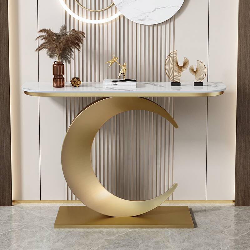 Modern Curved Sintered Stone Pedestal Foyer Table with Scratch-shielded and Stain Resistant Features