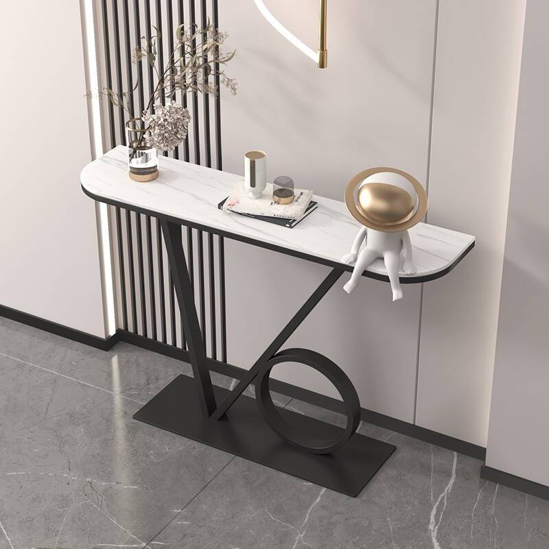 Modern Scratch-shielded Semi Circle Sintered Stone Foyer Table with Pedestal Base and Stain Resistance
