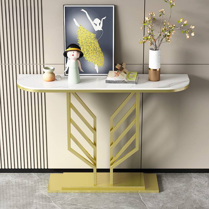 Modern Scratch-shielded Sintered Stone Pedestal Semi Circle Foyer Table with Stain Resistance