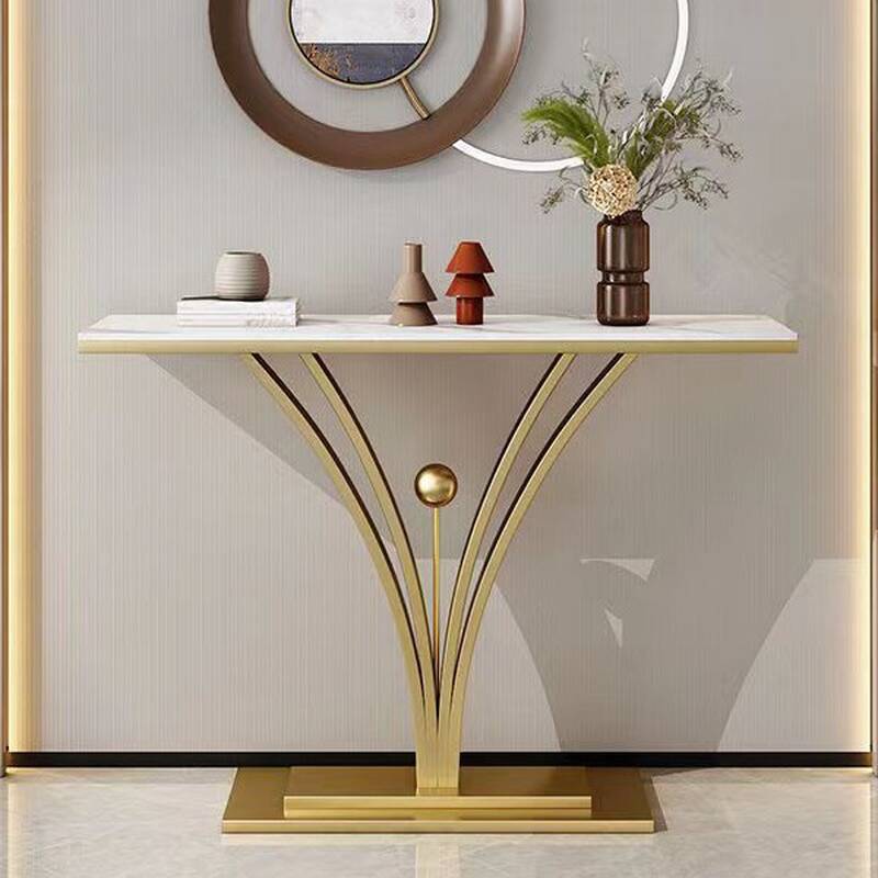 Modern Sintered Stone Pedestal Foyer Table with Scratch-shielded Rectangle Top