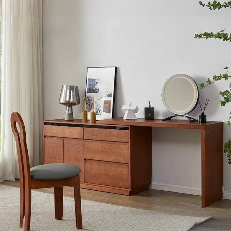 Sepia L-Shape Vanity Set with Solid+Engineered Wood, Scalable, Push-Pull, 2-in-1 Design for Sleeping Room