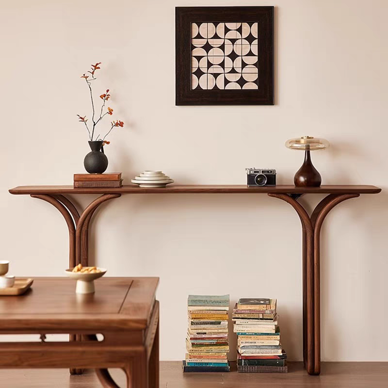Modern Cocoa Lumber Twin Support Rectangle Foyer Table