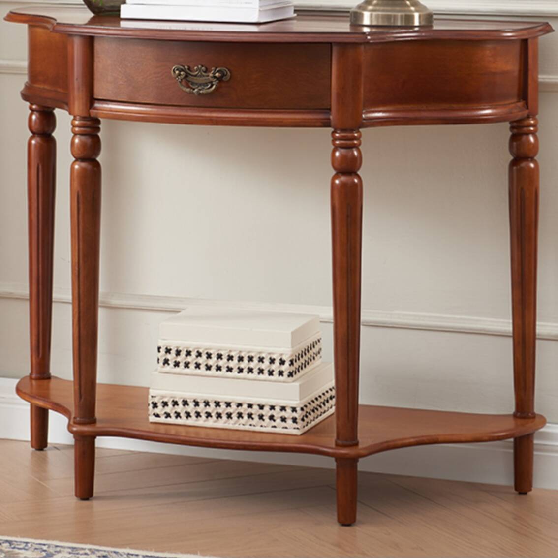 Rubberwood Free Form Foyer Table with Soft Close Drawer Glides