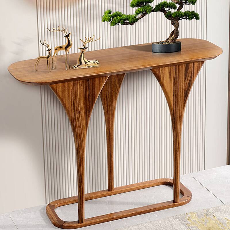 Minimalist Cocoa Timber Elliptical Entryway Table with Framework Base