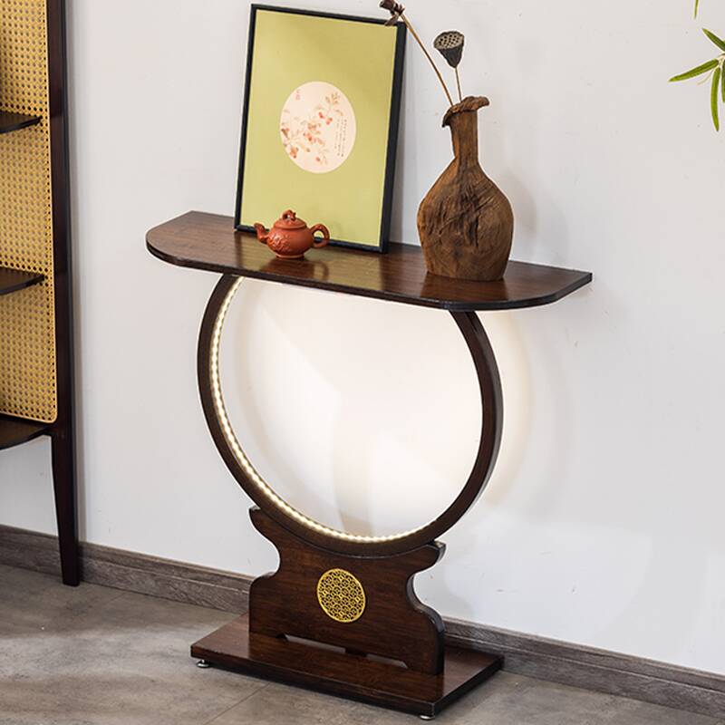 Minimalist Cocoa Timber Half Round Entryway Table with Pedestal Base