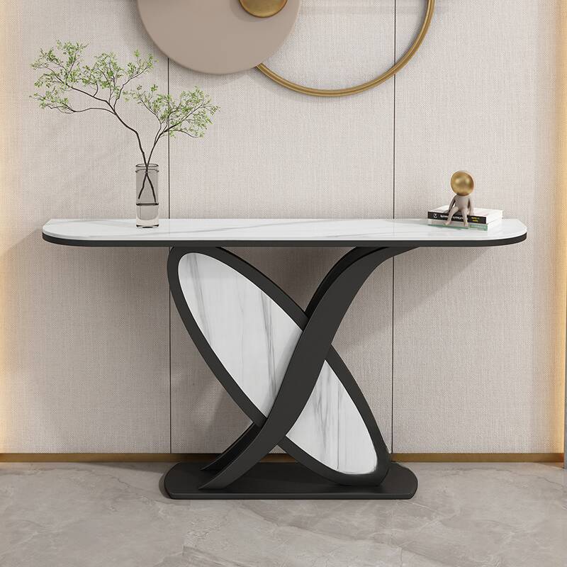 Art Deco/Modern Sintered Stone Pedestal Console Desk, Scratch-shielded, Semi Circle Top, Stain Resistant