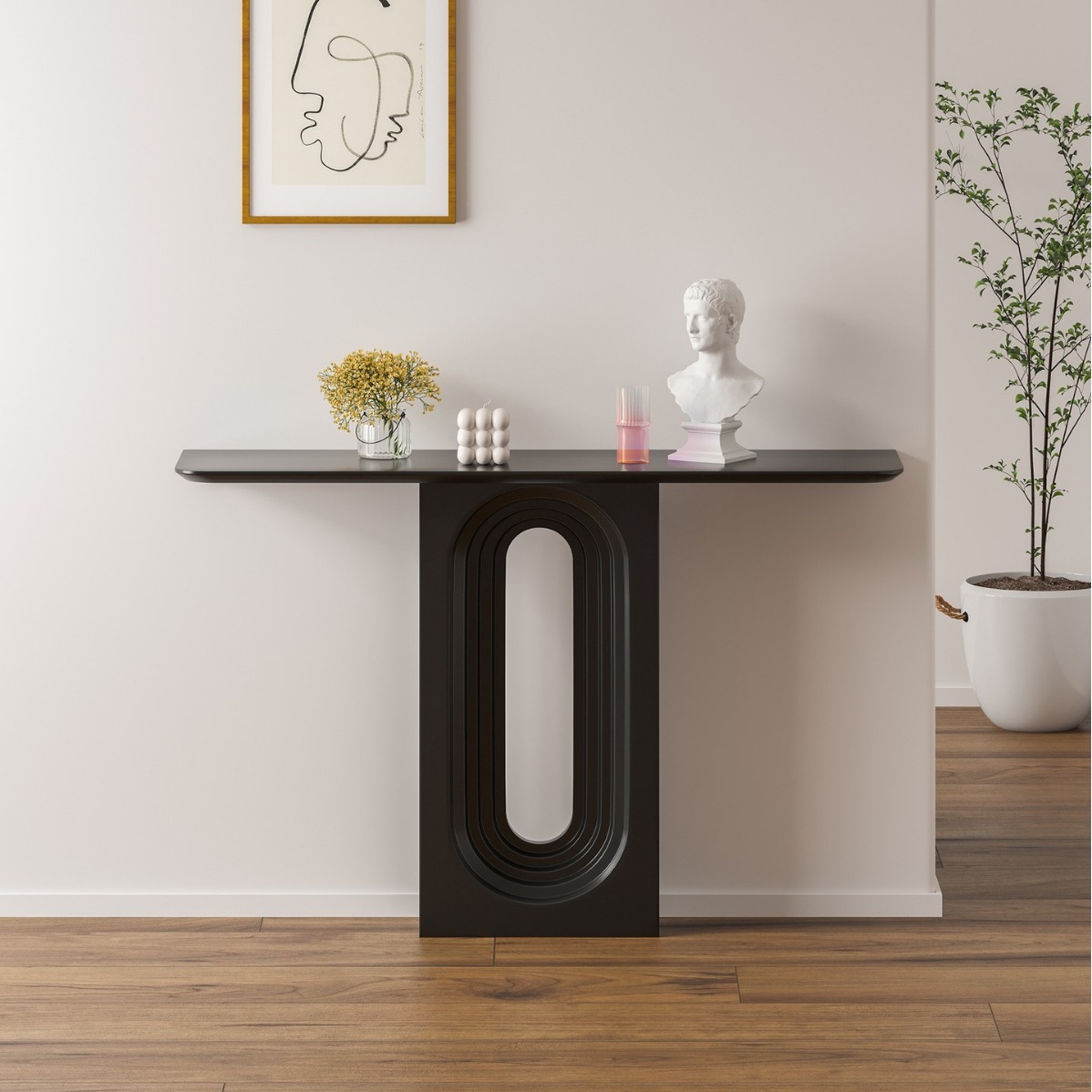 Modern Engineered Wood Pedestal Rectangle Foyer Table