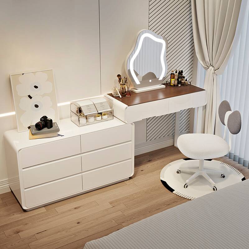 L-Shape Engineered Wood Vanity Set with Scalable Push-Pull and 2-in-1 Feature for Sleeping Room