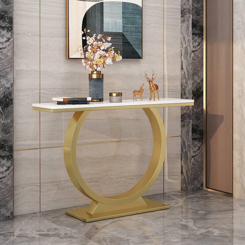 Modern White Sintered Stone Pedestal Foyer Table with Scratch-shielded Rectangle Top, Stain Resistant
