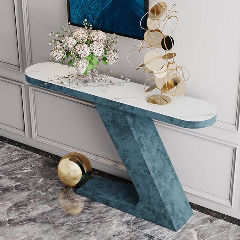 Modern Sintered Stone Pedestal Foyer Table with Scratch-shielded Rectangle/Elliptical Top, Stain Resistant