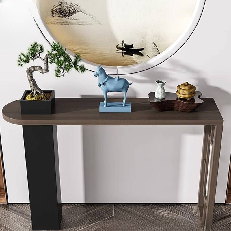 Minimalist Timber Twin Support Entryway Table with Cocoa Rectangle Top