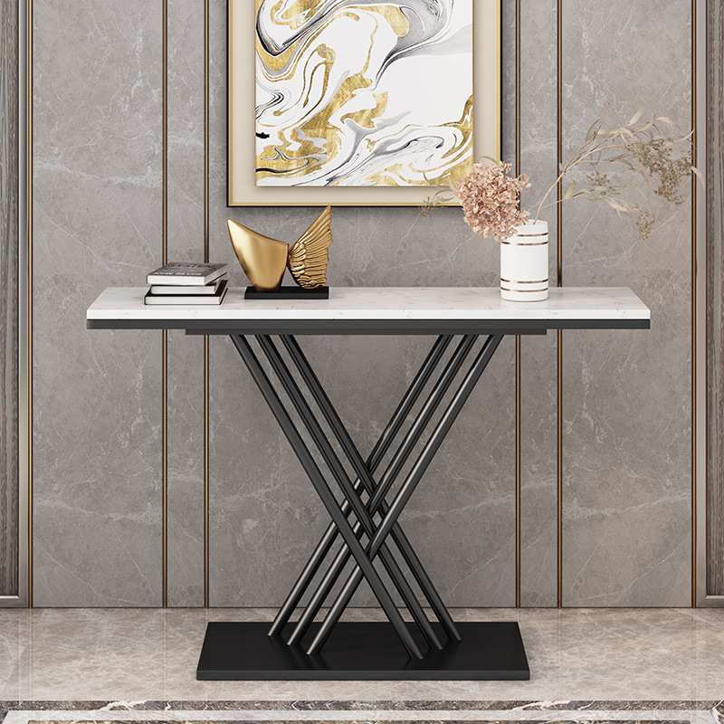 Modern Sintered Stone Cross-brace Rectangle Foyer Table