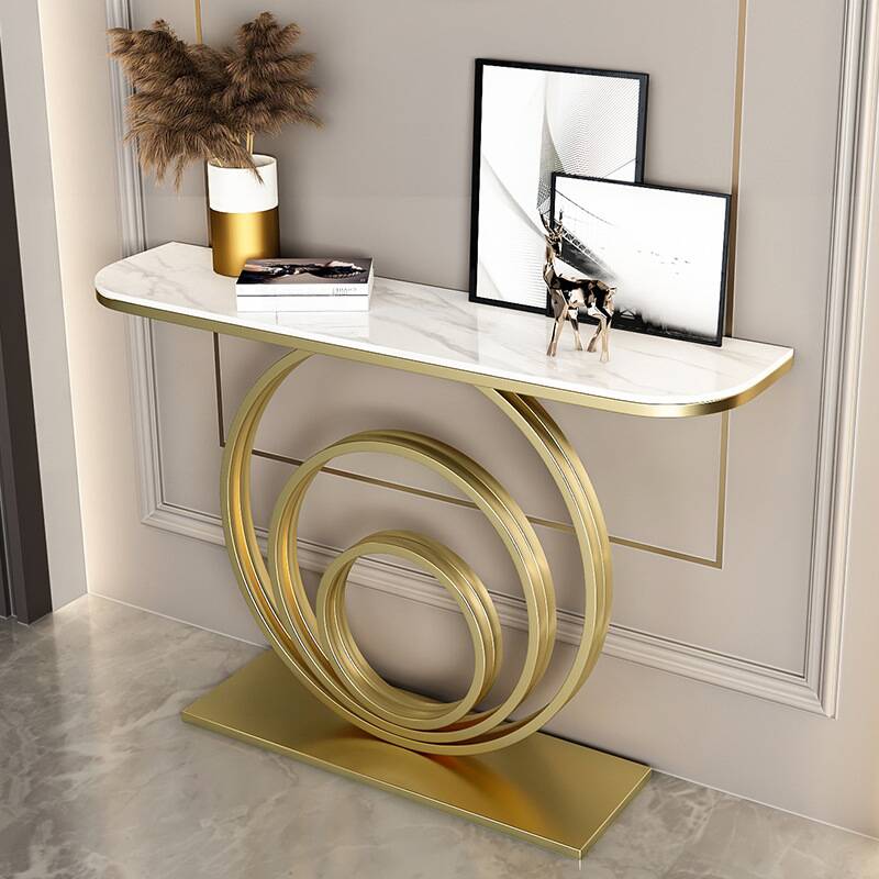 Modern Sintered Stone Curved Foyer Table with Geometric Base