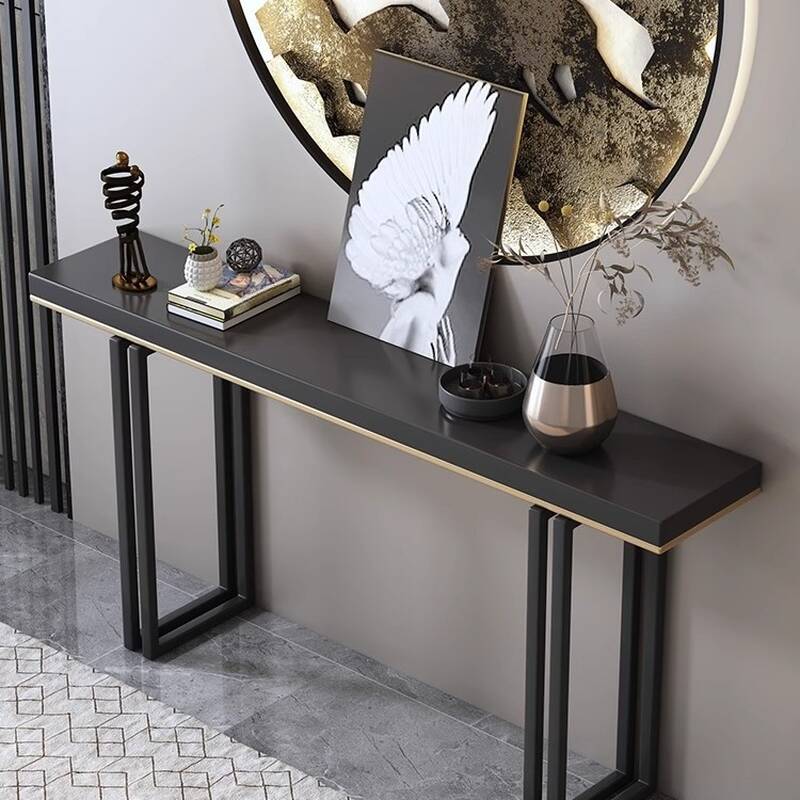 Modern Engineered Wood Console Desk with Sledge Base in Ink Rectangle Shape