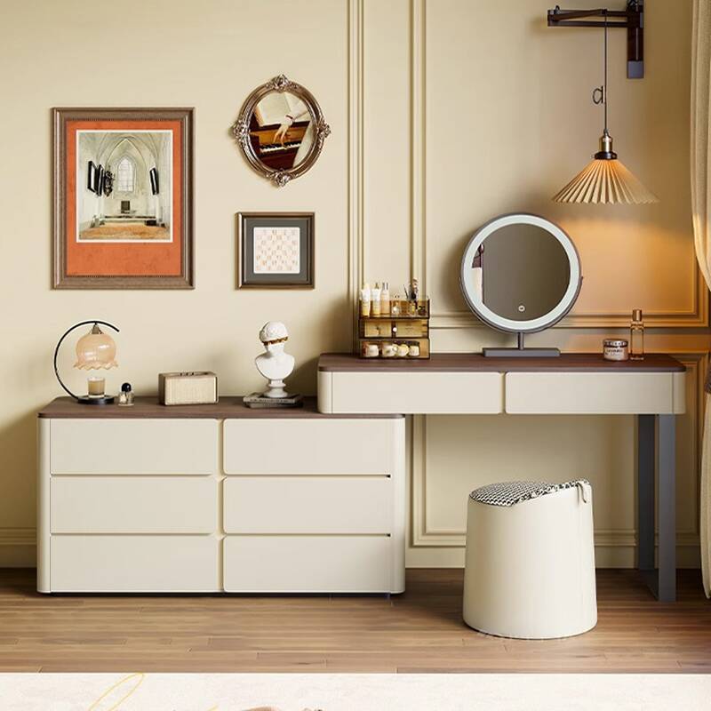 Wooden Vanity Set with Scalable 2-in-1 Design, Adjustable Touch and Brightness Lighting System for Sleeping Room