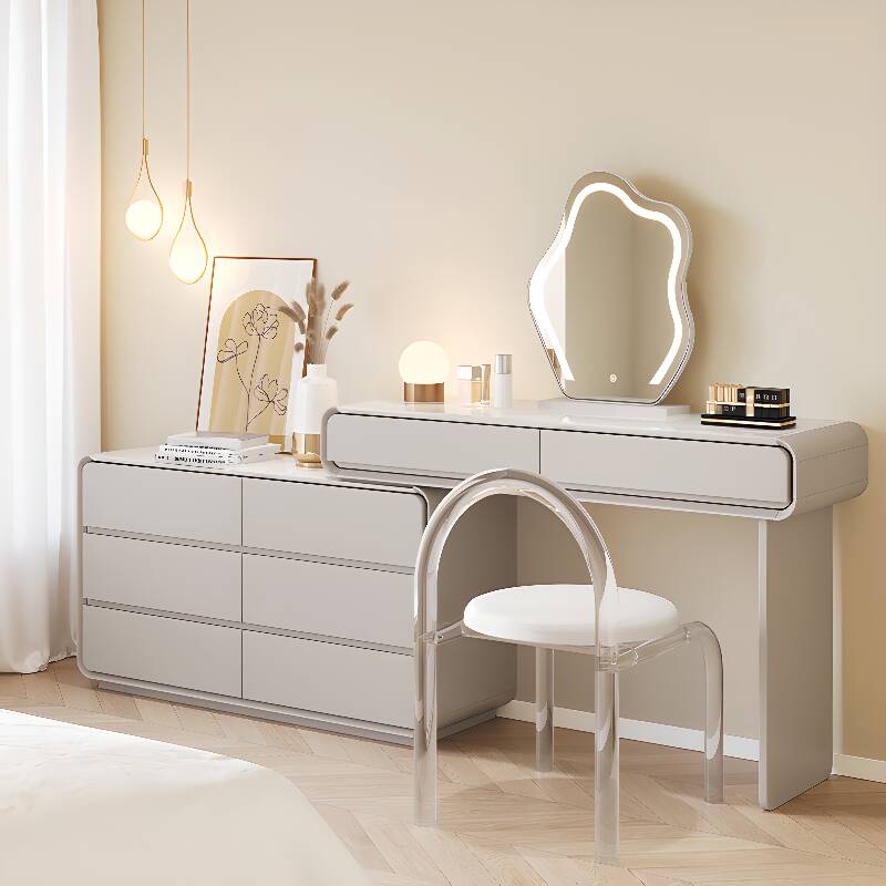 L-Shape Sleeping Room Makeup Vanity with Push-Pull 2-in-1 Design