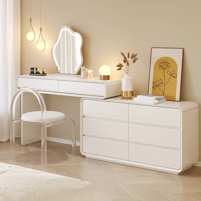 L-Shape Scalable 2-in-1 Makeup Vanity with Push-Pull Feature for Sleeping Room