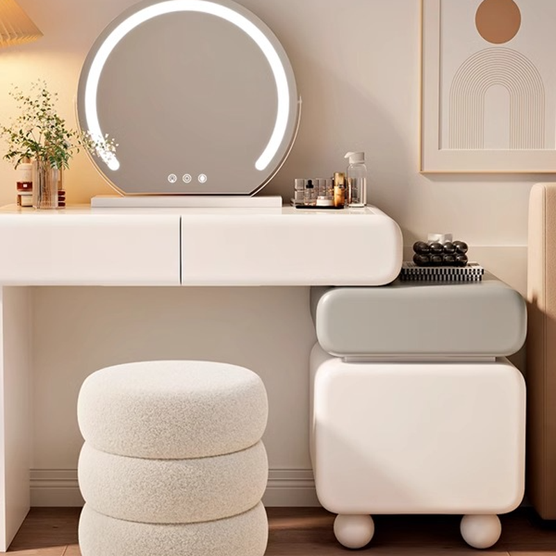 L-Shape Sleeping Room Vanity Set with Scalable Push-Pull 2-in-1 Makeup Vanity