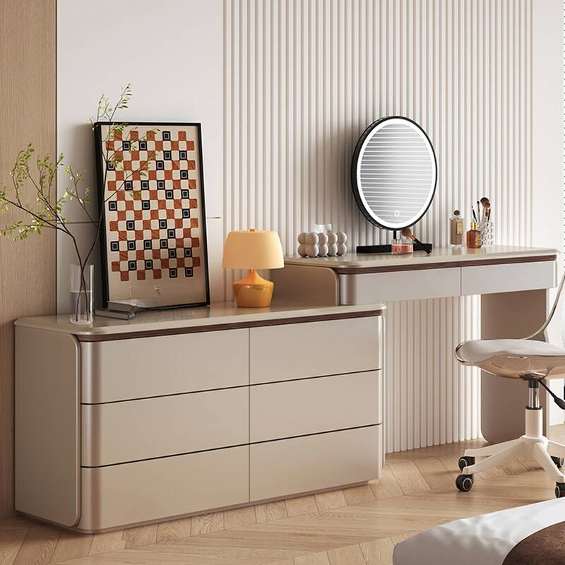 L-Shape Solid+Engineered Wood Scalable Push-Pull 2-in-1 Makeup Vanity for Sleeping Room