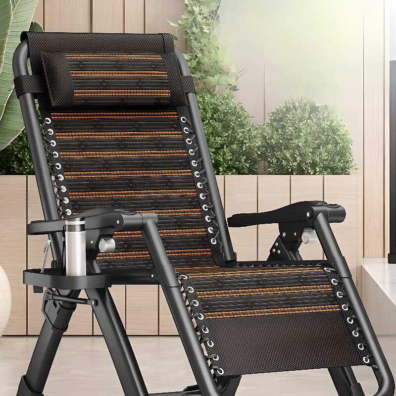 Modish Non Rocking Black Solid Colour Reclining Deck Chair with Locking Back Angle and Metal Frame, Lumbar Support Included/Not Included