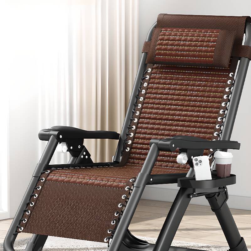 Sepia Solid Colour Reclining Deck Chair with Metal Non Rocking Base, Locking Back Angle and Independent Foot Movement in a Modern Simple Style