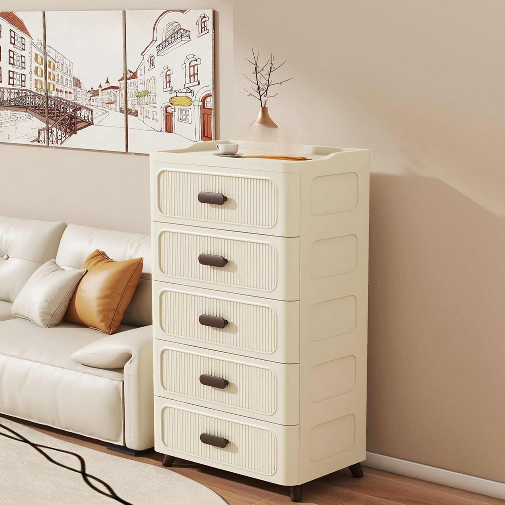 Chalk Simple Plastic & Acrylic Vertical Lingerie Chest with 5 Drawers