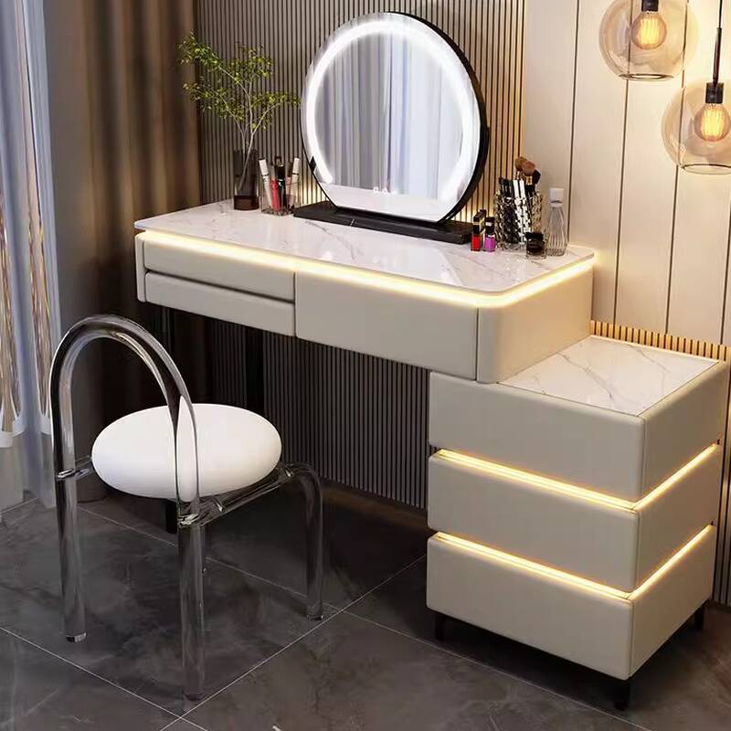 Multi-Purpose Vanity Set with Coal Seating, Jewelry Storage, LED Lighting, Dividers, and Adjustable Touch Brightness