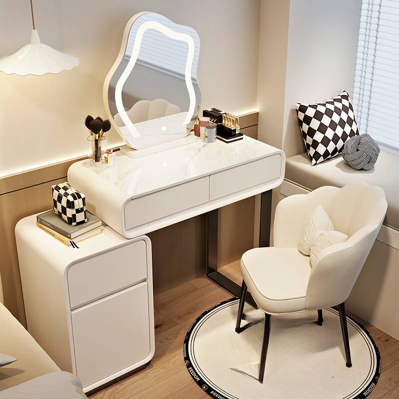 Multi-Purpose Vanity Set with Coal Seating, Scalable Led Lighting, Desk, and Adjustable Brightness Touch Features