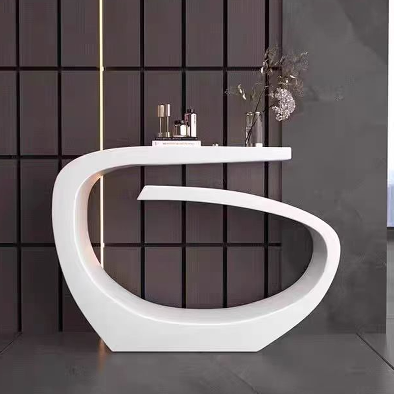 Modern Metal Foyer Table with Aesthetic Base in Ink/Dark Grey/White, Scratch-shielded and Stain Resistant Free Form Top