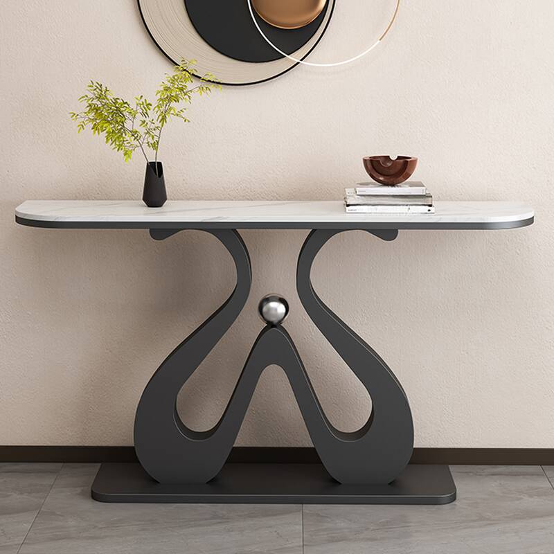 Art Deco/Modern Sintered Stone Semi Circle Foyer Table with Pedestal Base, Scratch-shielded and Stain Resistant
