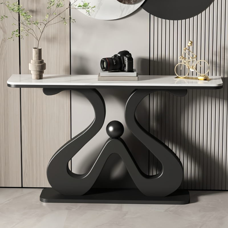 Art Deco/Modern Sintered Stone Rectangle Foyer Table with Pedestal Base, Scratch-shielded and Stain Resistant