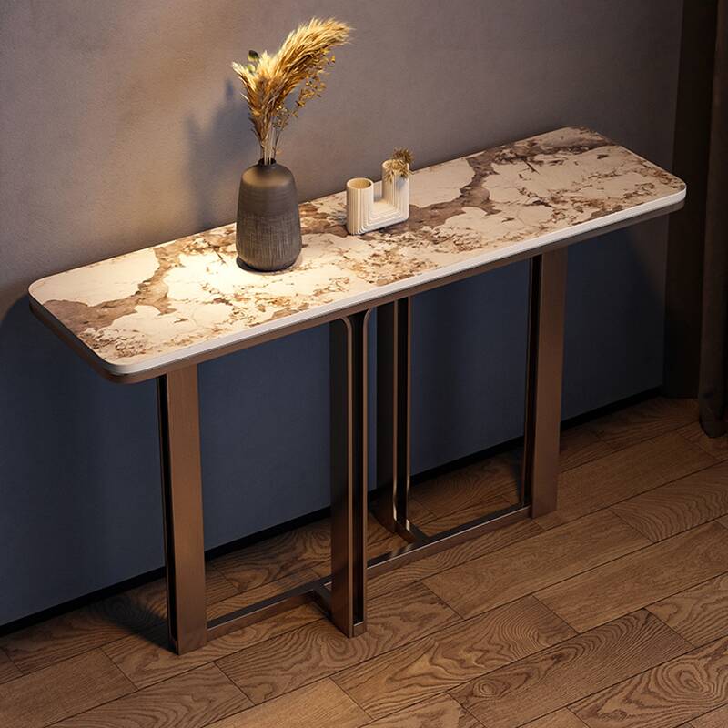 Modern Scratch-shielded Rectangle Sintered Stone Foyer Table with Aesthetic Base, Stain Resistant