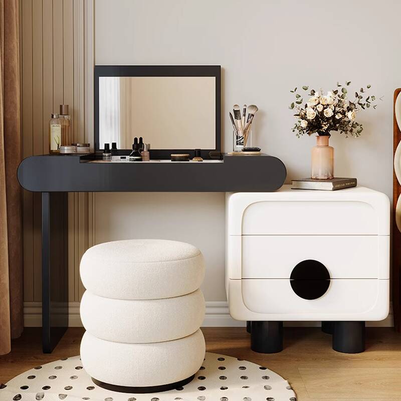 Midnight Black Simplistic Wood Large/Standard Vanity Set with 3 Drawers and No Suspension