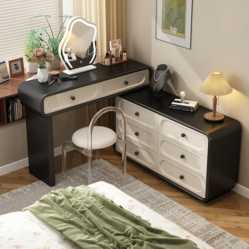 Midnight Black Simplistic Wood Large/Standard Vanity Set with 5/8 Drawers and No Suspension