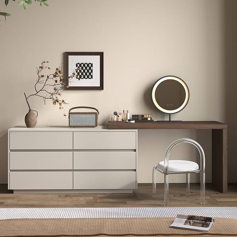 Simplistic Wood Large Makeup Vanity with 6 Drawers, No Suspension