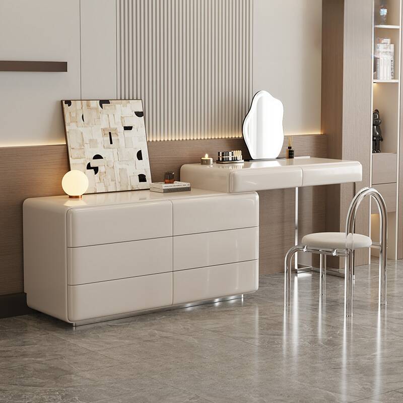 Contemporary Wood Vanity Set/Makeup Vanity Large White with Electrical Outlet & 6 Drawers/3 Drawers