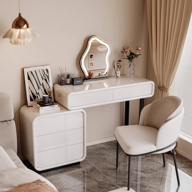 Chalk Simplistic Engineered Wood Large/Standard Makeup Vanity with 5 Drawers and Tabletop Storage