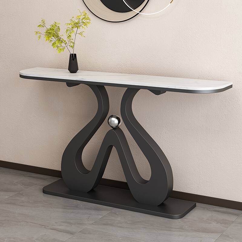 Nordic Sintered Stone Pedestal Foyer Table with Scratch-shielded Curved Top, Stain Resistant