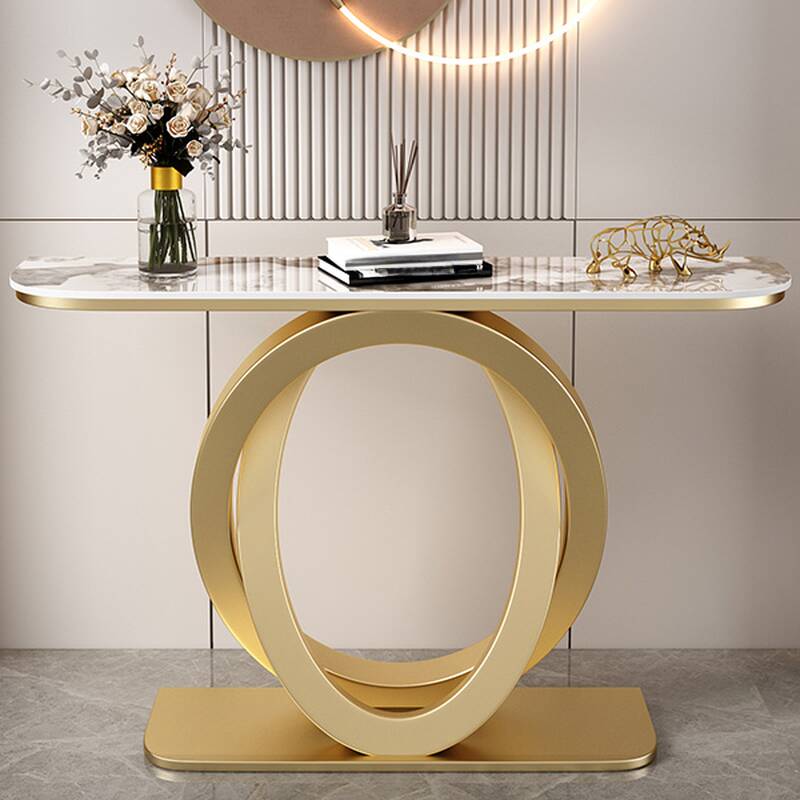 Nordic Style Curved Sintered Stone Foyer Table with Pedestal Base, Scratch-shielded and Stain Resistant