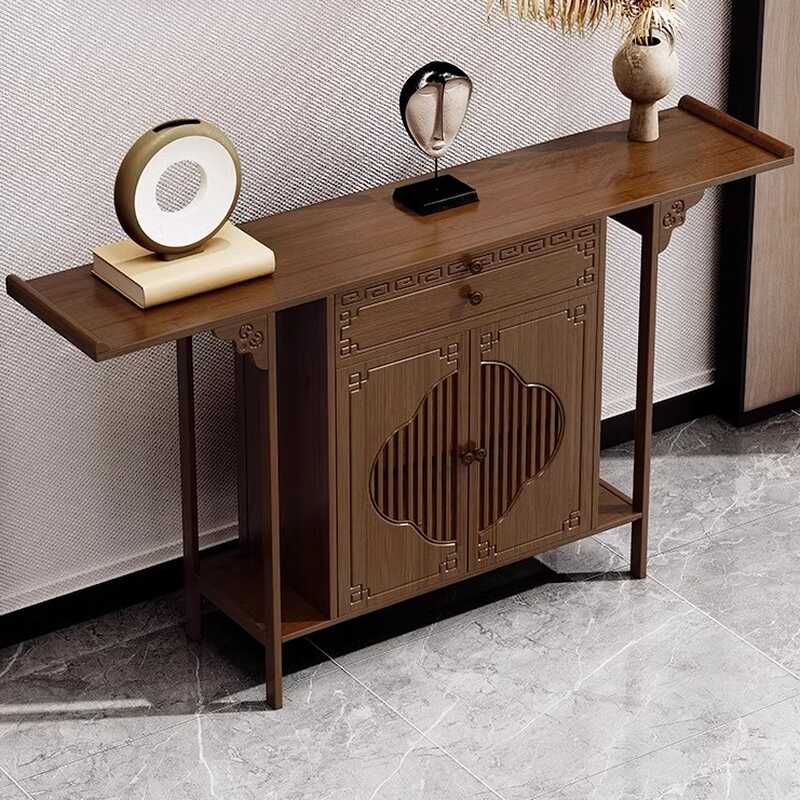 Lumber Top Foyer Table with 1 Drawer, 1 Cabinet, and 2 Shelves