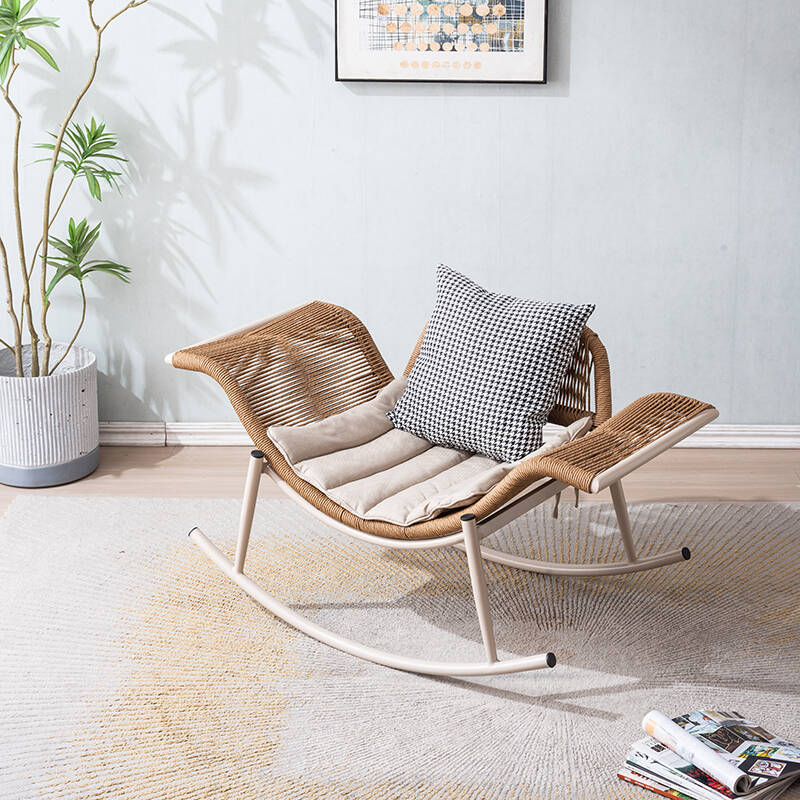 Wood Colour Willow Rocking Seat with Flared Arm, 2 Pillows, and Removable Pillowcase