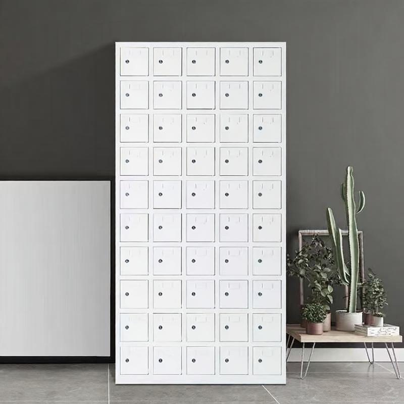 Gray Iron Cell Phone Lockers with Key Locking, Robust Door, 10+ Compartments, 5-Wide or More, and Name&Number Plate