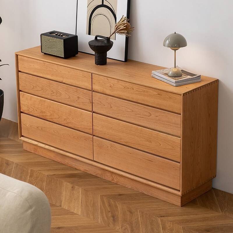Auburn Simple Pine Wood Double Dresser with 4 Tiers, 8 Drawers, Horizontal Orientation