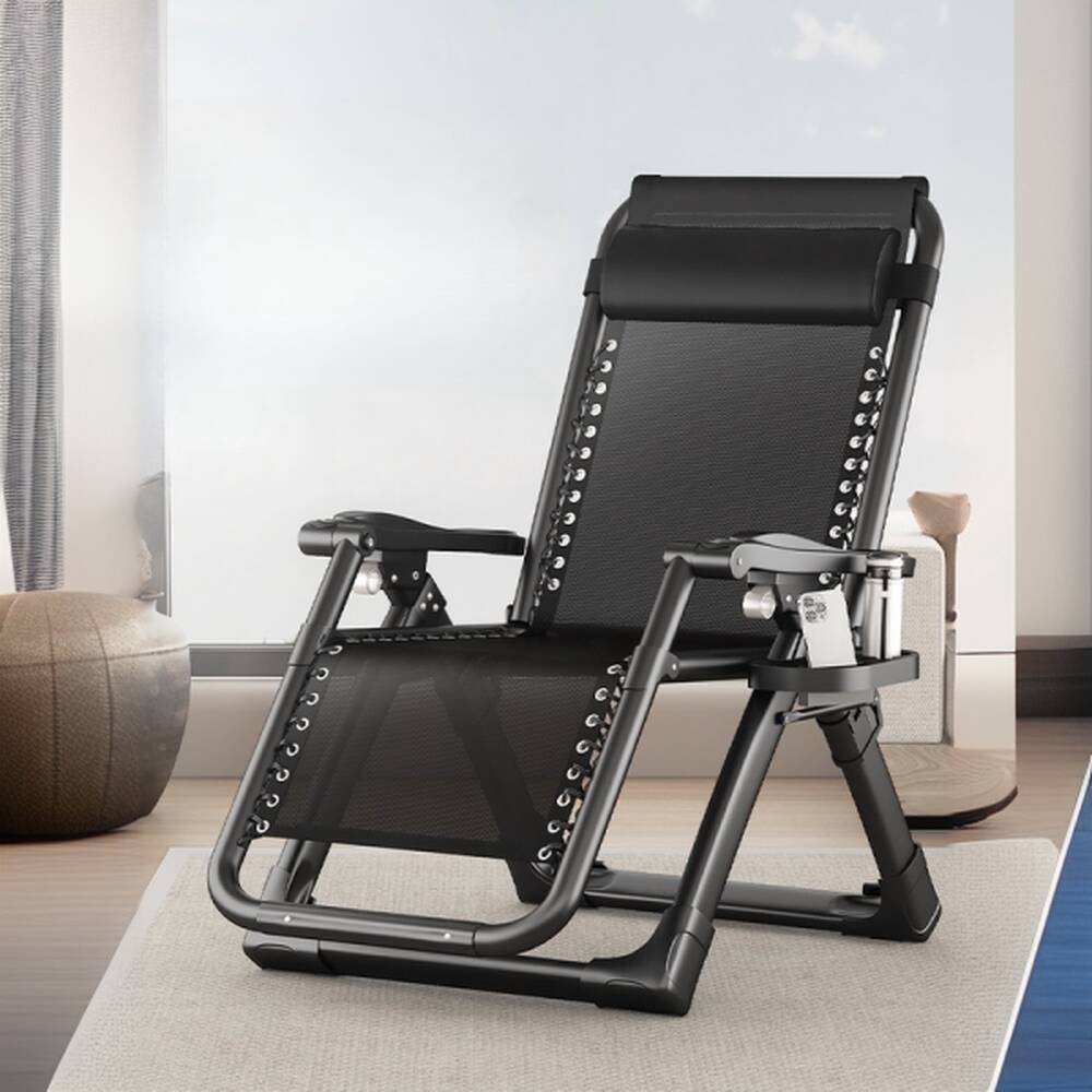 Natural Finish/Midnight Black Alloy Reclining Reading Chair with Cup Holder, Independent Foot Movement, Locking Back Angle & Pillow, Non Rocking