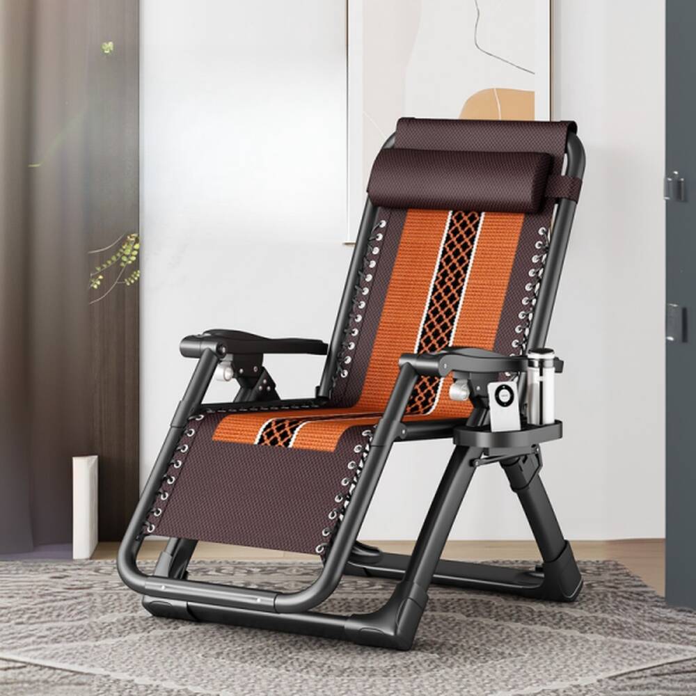 Midnight Black/Grey/Natural Reclining Chair with Alloy Frame, Non Rocking Base, Removable Cushion, Pillow, Locking Back Angle, and Cupholder