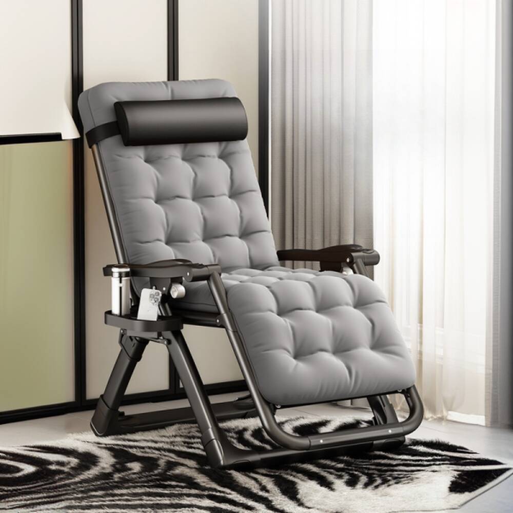 Midnight Black/Dove Grey Alloy Recliner Armchair with Detachable Cushion, Pillow, Locking Back Angle & Cupholder, Standard (No Motion)