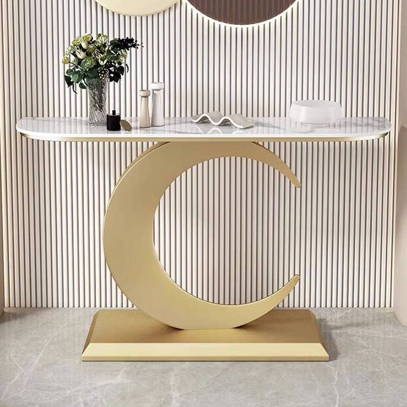 Contemporary Console Table with Sintered Stone Top on Pedestal Base, Scratch-shielded and Stain Resistant, Free Form Design