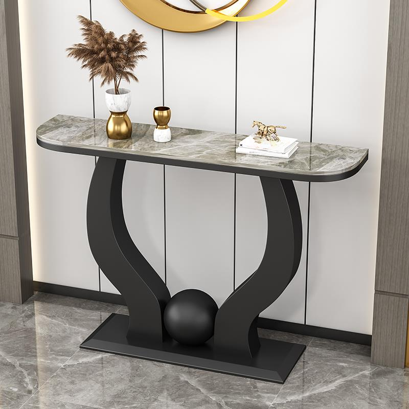 Art Deco Console Table with Sintered Stone, U Shaped Base, Scratch-shielded, Free Form Shape, Stain Resistant