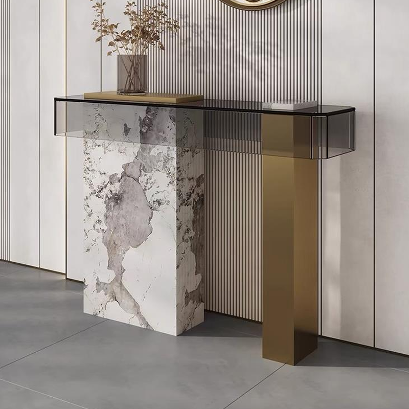 Contemporary Console Table with Translucent Lucite Top, Dual Footing Base, Scratch-shielded and Stain Resistant Rectangle